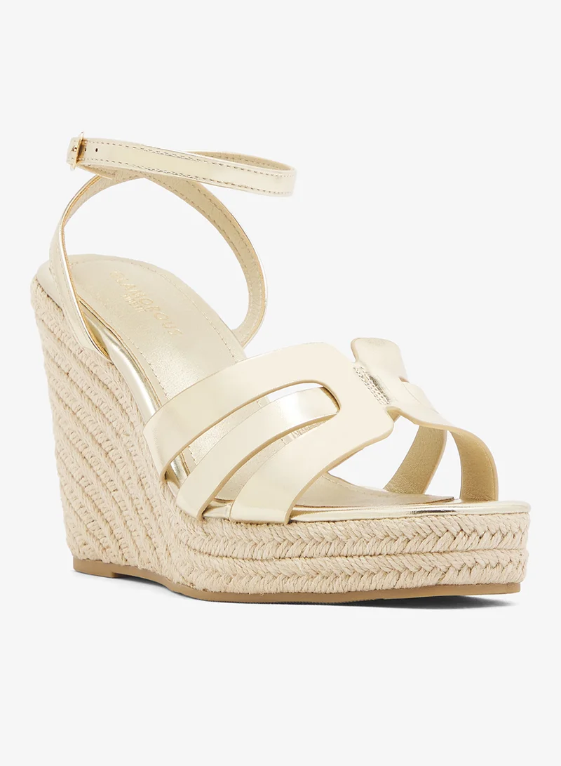 GLAMOROUS Wide Fit Gold Espadrille Wedge Heeled Sandals